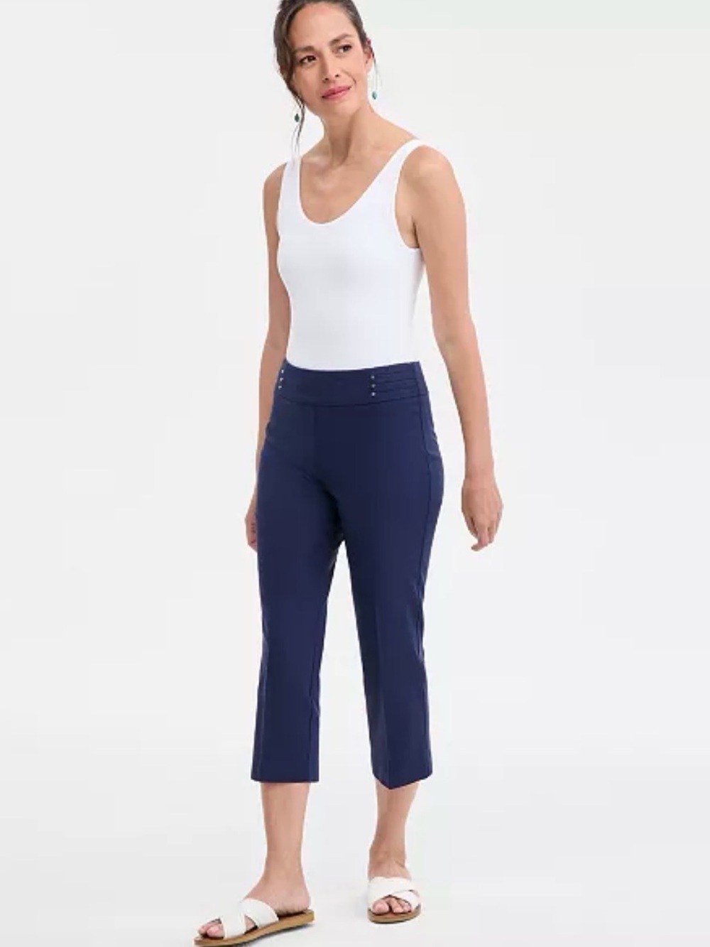 JM Collection Embellished Pull-On Blue Capri Tummy-Control Pants Size Medium